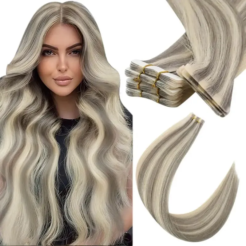 Moresoo Injection Tape Hair Extensions Ash Blonde Highlight Virgin Hair Φυσική ίσια ταινία Brazilian in Human Hair Extension