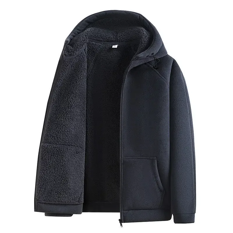 Men Polar Fleece Hooded Jacket 2025 Autumn Winter Men Thicken Warm Parkas Coats Men Soild Color Jackets Male Hoodies Sweatshirt