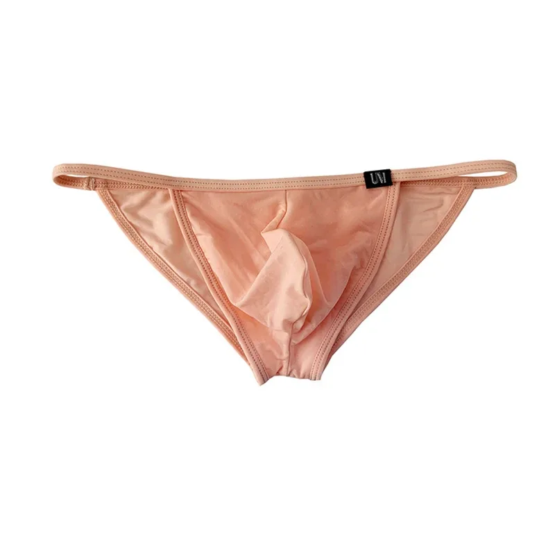 Cuecas sexy masculinas ultrafinas de seda gelo cuecas dupla divisão biquíni com buracos personalizado u-convexo design calcinha — image 9