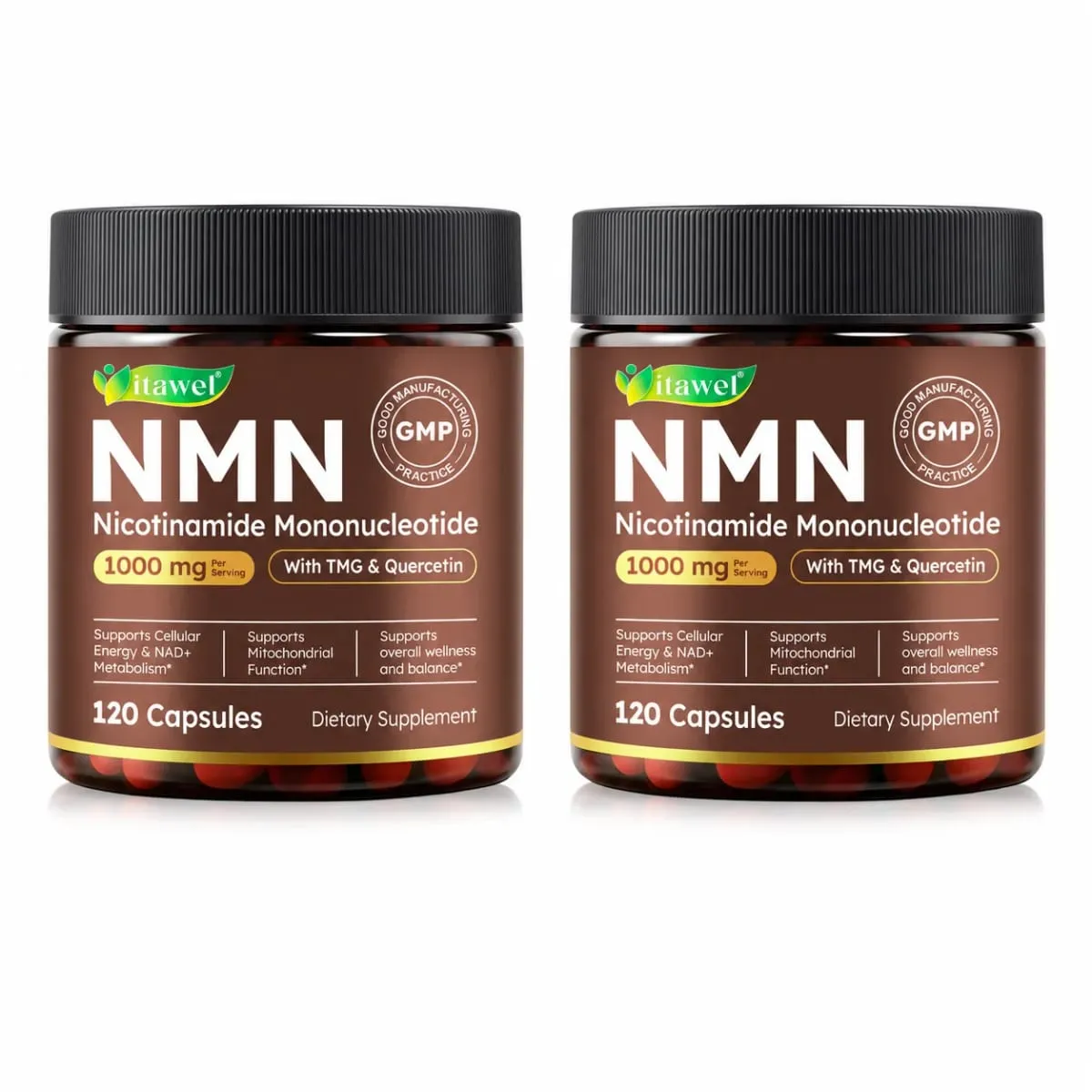 NMN Capsules 1000mg Beta Nicotinamide Mononucleotide TMG Quercetin Resveratrol NAD+ Metabolism Mitochondrial Function 120 Count