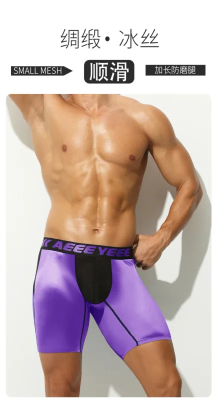 Roupa interior masculina alongamento de seda gelo esporte boxers cuecas sexy brinquedo calcinha dos homens correndo lingerie solta tamanho grande boxer shorts — image 7