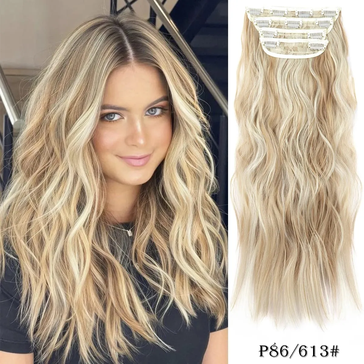 Leeons Wavy Clip In Hair Extensions 4 τμχ Φυσικά μαλακά μακριά κυματιστά Hairpieces Χοντρό διπλό κλιπ υφαδιού σε επεκτάσεις μαλλιών για γυναίκες — image 21