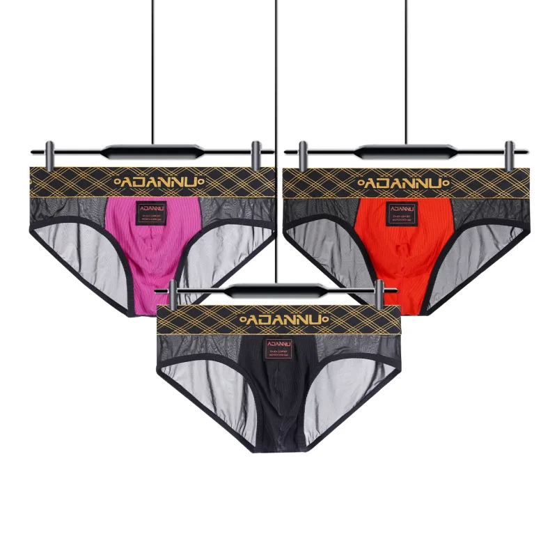 Luxury Ice Silk Men's Underwear with Gold Thread Embroidery Waistband Ultra-Thin Transparent Mesh Quick-drying Briefs for Men — image 23
