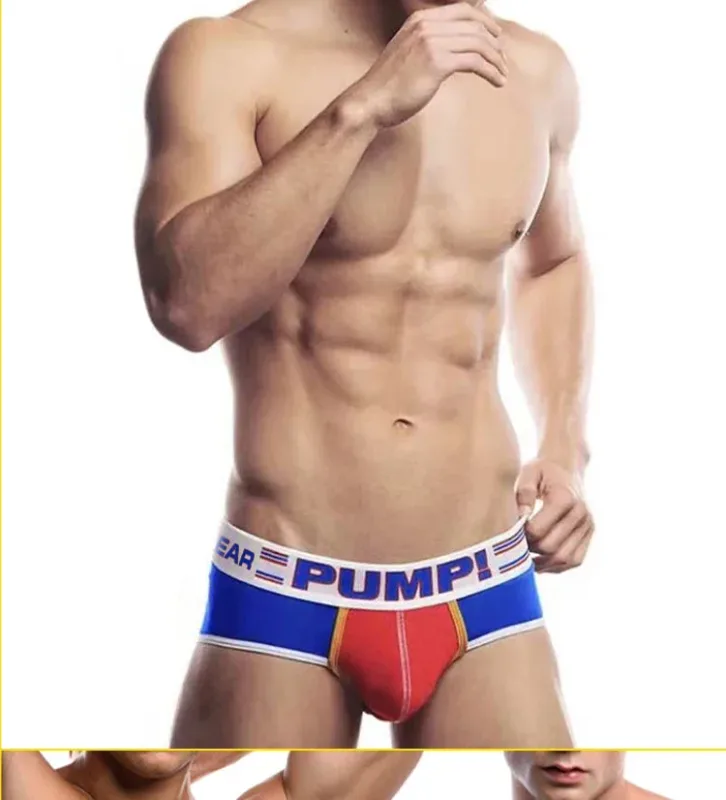 Panlalaking Cotton Color Block Brief, Pump! Logo Wide Waistband Low Rise Sexy 3D Convex Pouch Underwear 3256813080433415 — image 24
