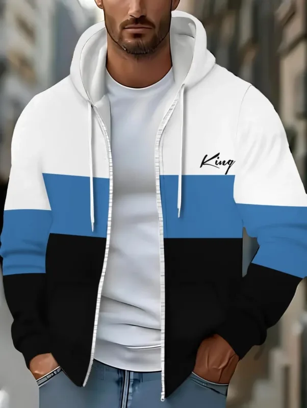 Hoodies for Man Striped Print Full Zip Sweatshirt Outdoor Wear Man Hoodie Fashion Casual Loose Sports Tops Pullover Man Clothing — image 7