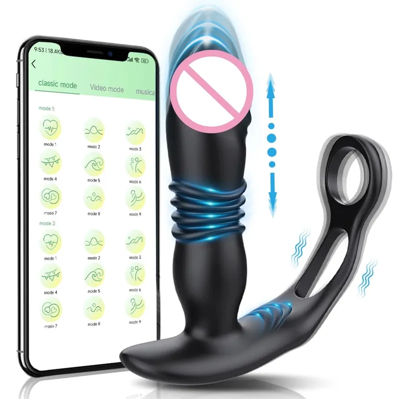 APP Control tolóerős prosztata masszírozó férfiaknak Teleszkópos anális vibrátor melegek számára.