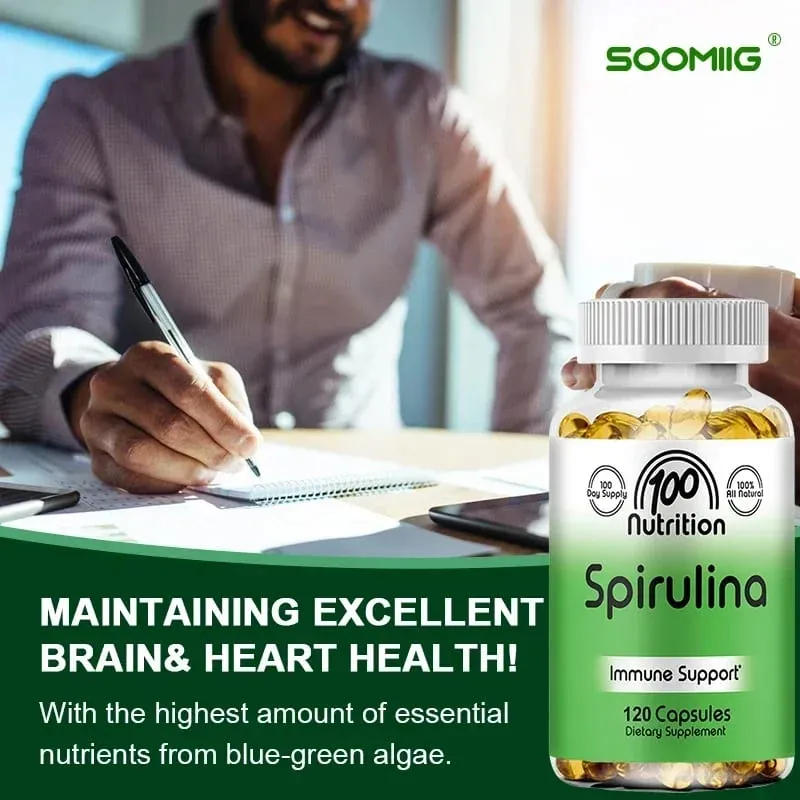 Spirulina Softgels Organic Superfood alga - Támogatja a szív- és érrendszert és az immunrendszer egészségét Erőteljes antioxidáns — image 4
