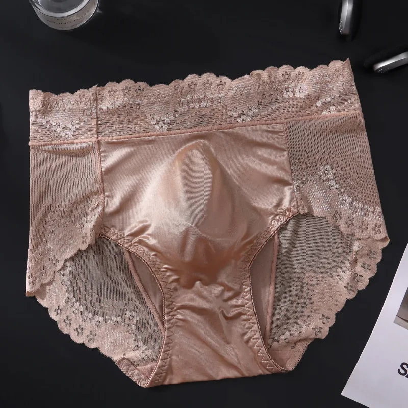 Flor renda malha oco para fora sexy roupa interior masculina de seda gelo respirável sem costura fina triângulo calças macio traceless cuecas masculinas — image 18