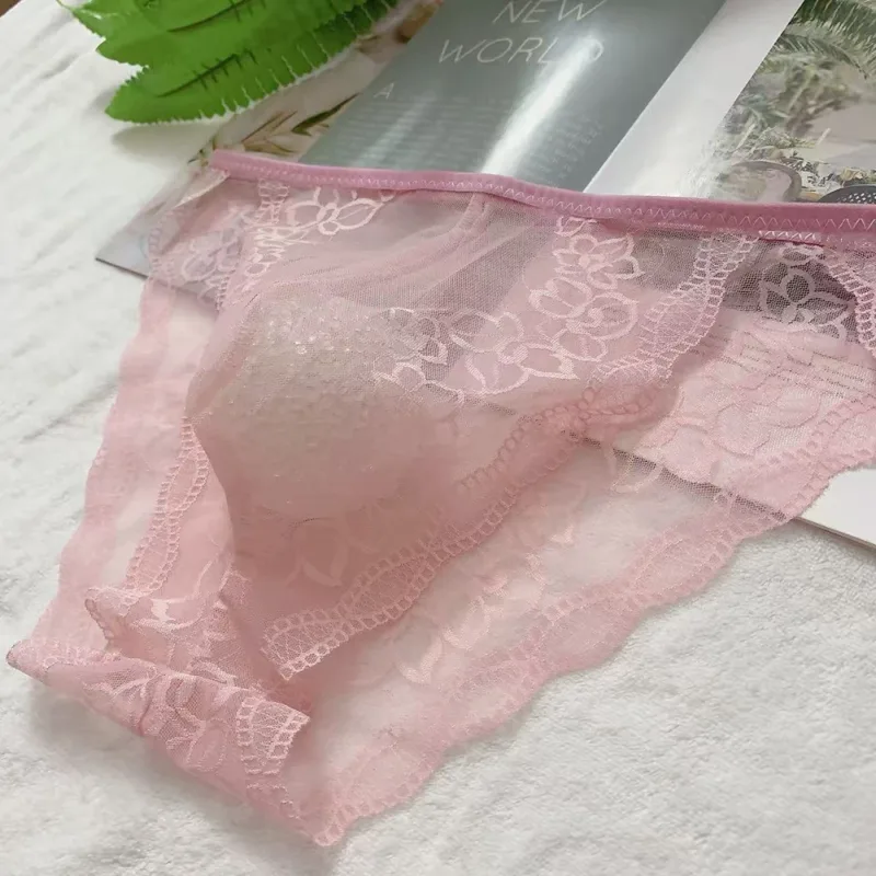 Stretchy Men\'s Lingerie Jockstraps Sheer Pouch Skin,Pink,Black Men Lace Briefs Quick Dry 90 Polyamide 10 Spandex