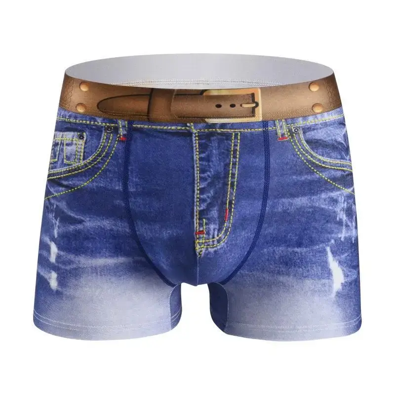 1 peça roupa íntima masculina estampa jeans algodão design em forma de u, boxer respirável, algodão confortável masculino — image 3
