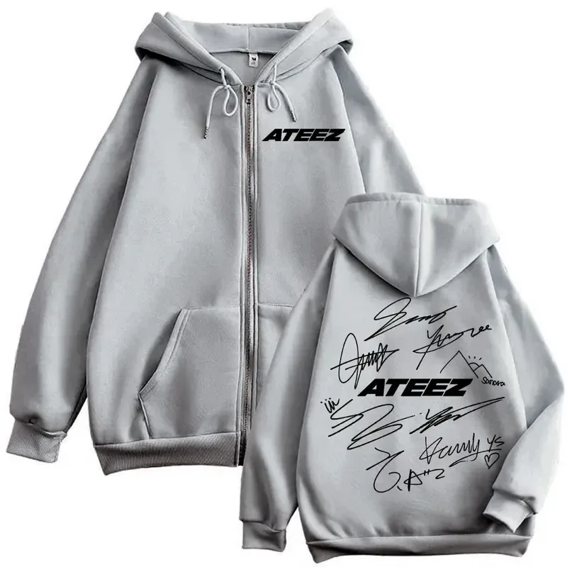 Limitado Kpop ATEEZ Logo estampado de doble cara cremallera Sudadera con capucha moda Hip Hop sudaderas con cremallera hombres mujeres Casual jerseys de gran tamaño