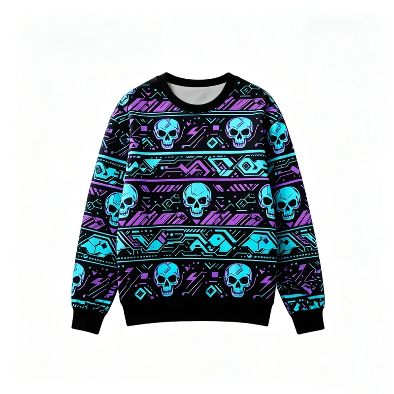 Mikina v gotickém stylu Skeleton Rose Potisk Pánské Retro Ležérní Pulovr s výstřihem Oblečení Harajuku Hip-hop Street Fashion Top