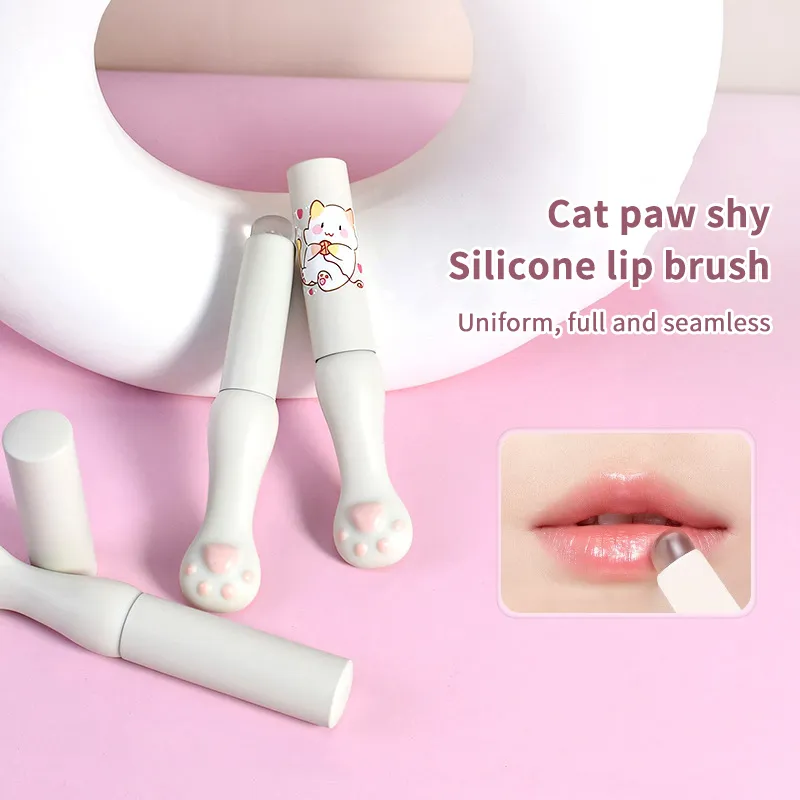 Pinceau à lèvres en Silicone avec couvercle, pinceaux anti-cernes coudés, baume à lèvres, brillant à lèvres, pinceaux anti-cernes à tête inclinée, pinceaux de maquillage patte de chat
