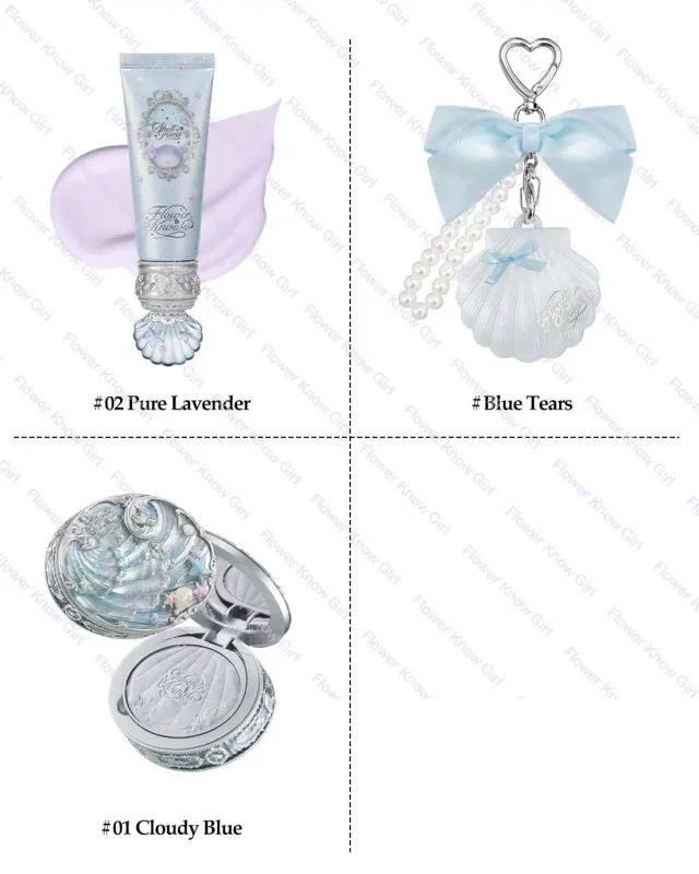 Makeup Flower Knows Shell's Jewel Mermaid Glow Set Eyeshadow Palette Blush Lip Gloss Τσάντα μακιγιάζ Matte Glow Shimmer Primer Kit — image 7