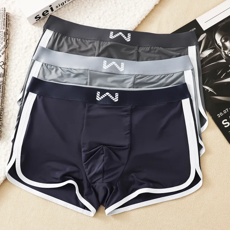 3 unidades/pacote de seda gelo respirável malha antibacteriana cuecas masculinas grande espaço bolsa calcinha alta cintura elástica boxer homme