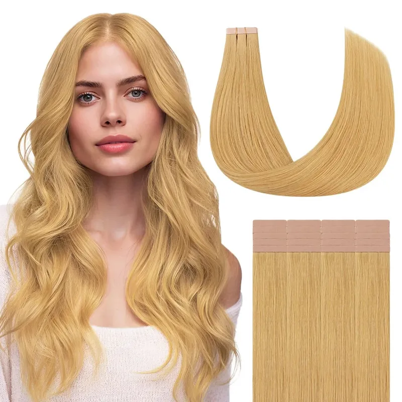 Sunmofavo Tape In Remy Human Hair Extensions Παχιά μεταξένια ίσια φυσική καφέ αόρατη ταινία 20 τμχ. — image 13