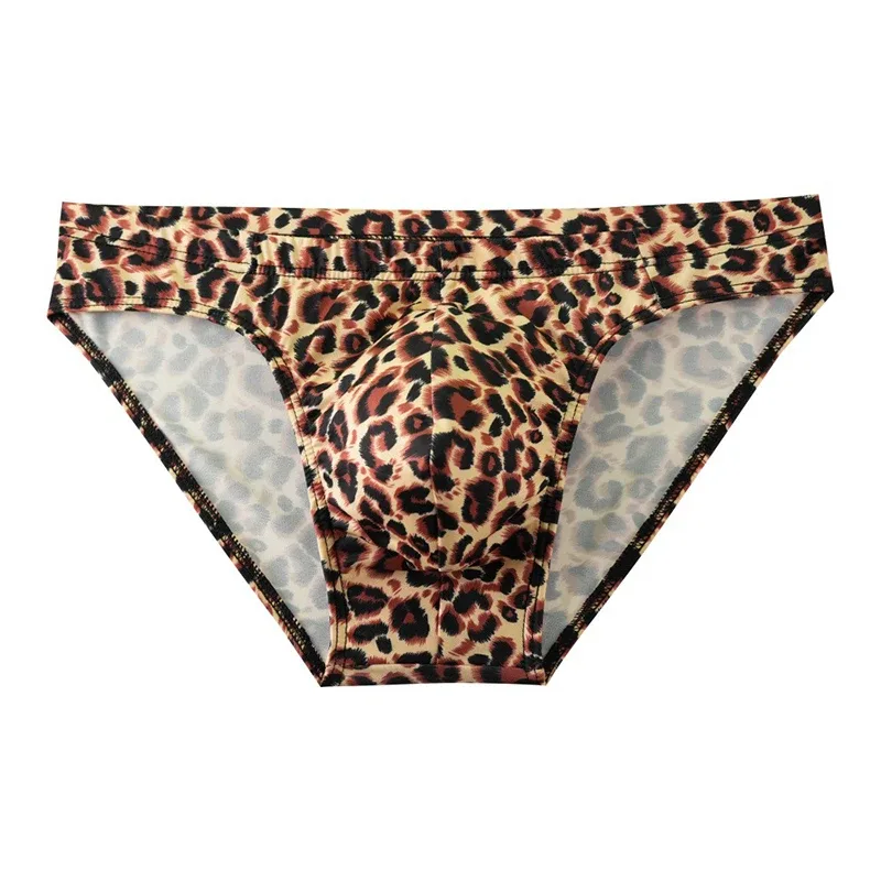 Men's Mid Waist Underwear Sexy Ice Silk Briefs Leopard Printed Breathable Underpants Male Soft Comfortable Panties Cueca Homme — image 10