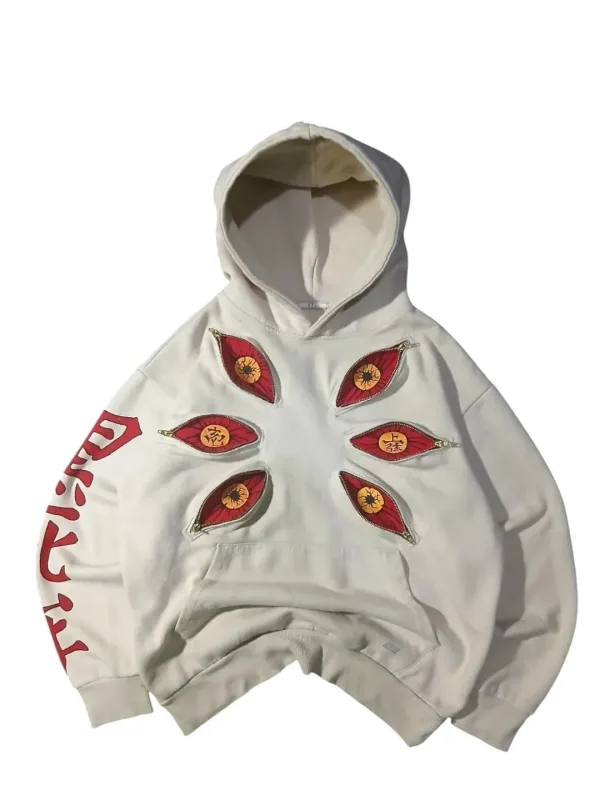 Punk seis olhos kokushibo multi zíper hoodies design legal moletom y2k streetwear oversized casual moda casais anime moletom com capuz
