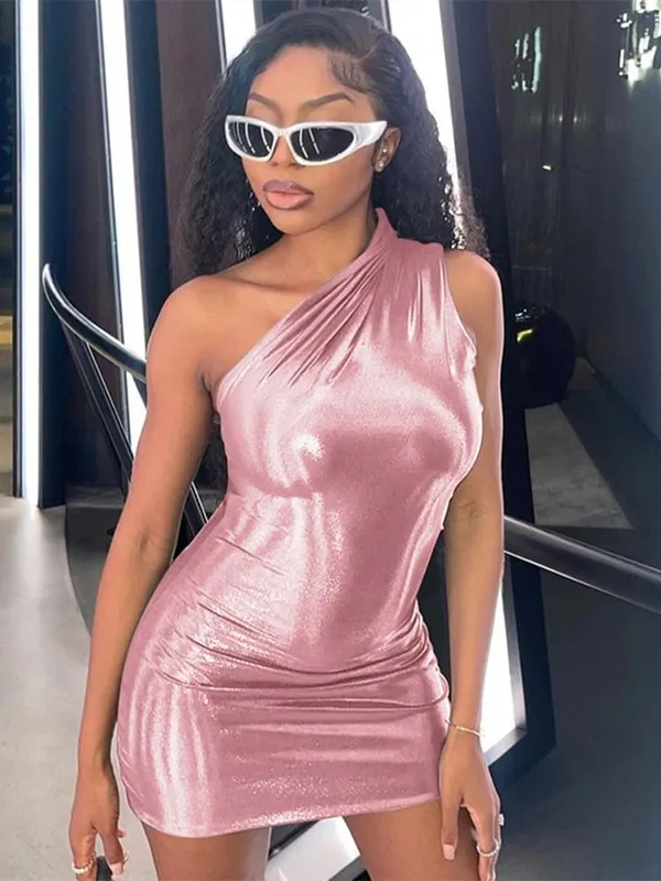Szexi egy vállú Bodycon ruhák nőknek Szilárd, szabálytalan, vékony miniruha Női bulizós éjszakai klub fenék rövid ruha Vestido — image 10