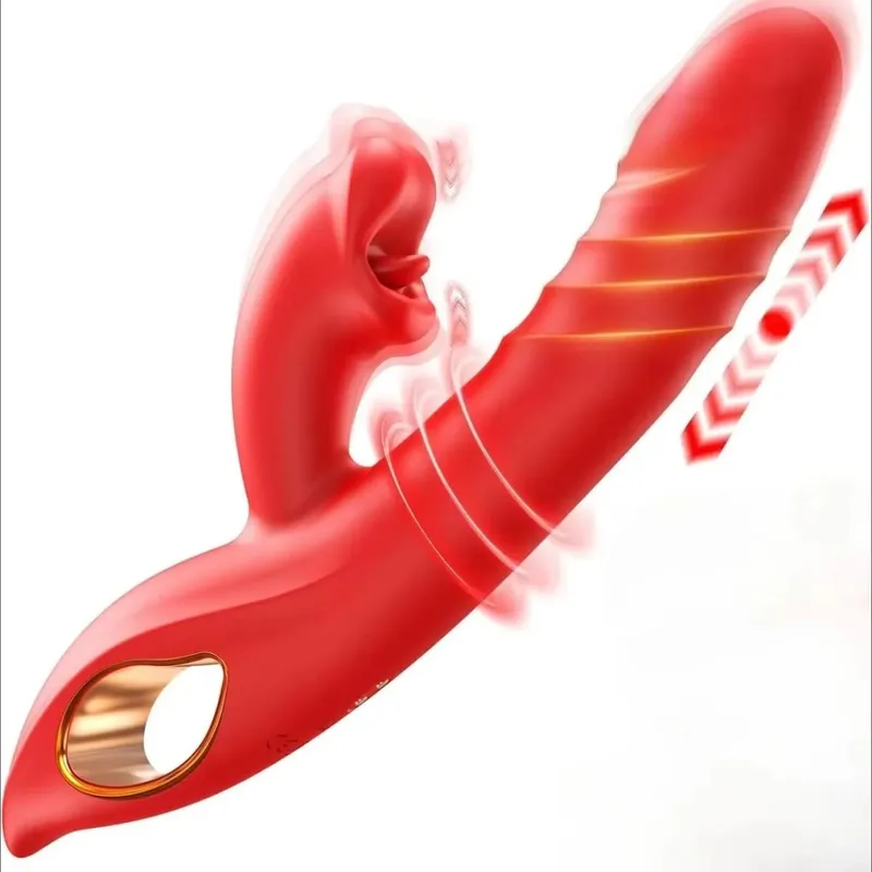 2 az 1-ben tolóerős vibrátor G Spot hüvelynyaló műpénisz női nyúlnyelv szexjáték csiklóstimulátor anális dugó felnőtteknek