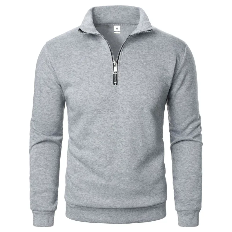 Primavera e outono novo casual meio zíper levante-se gola hoodie tendência simples e solto oversized velo moletom com capuz masculino — image 3
