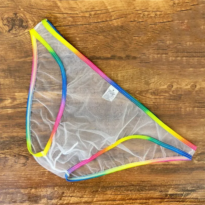 Cuecas masculinas coloridas de cintura baixa u convexa, cuecas de gaze sexy ultrafinas de malha pura transparente — image 2