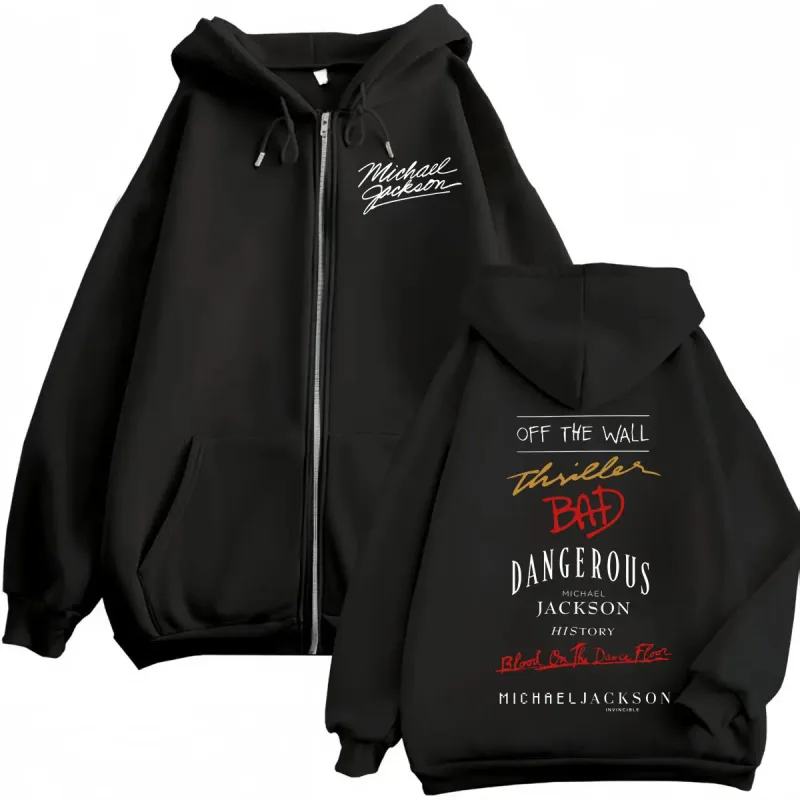 Sudadera con capucha con estampado del álbum de Michael Jackson del cantante de Rock de los 90, jerséis con cremallera de alta calidad a la moda para hombres y mujeres, sudaderas de gran tamaño — image 1