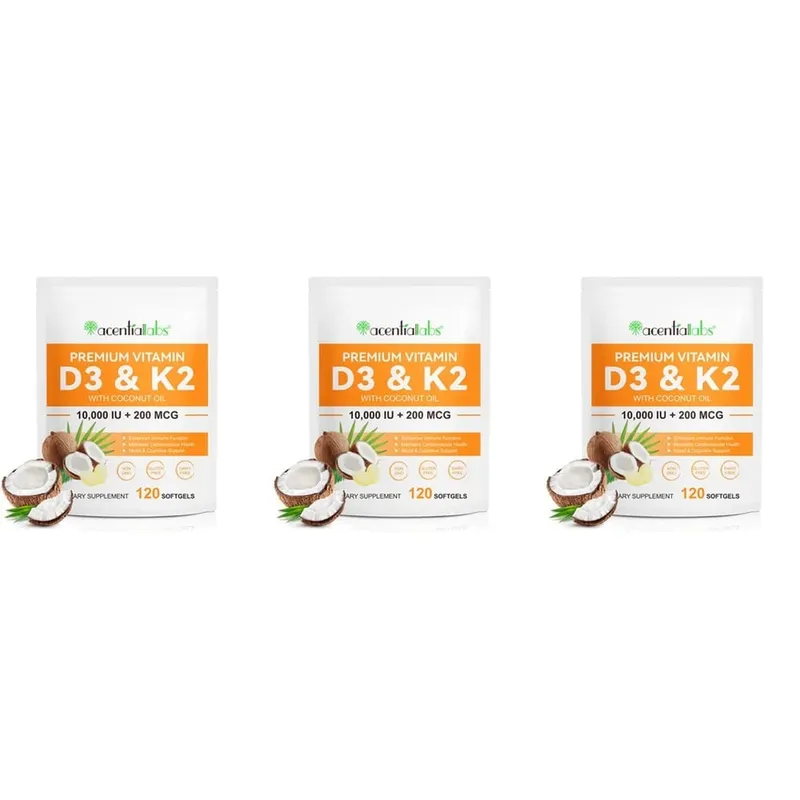 AcentiaLabs D3- és K2-vitaminos lágyzselé kókuszolajjal, immunfunkcióval és csonttámogatással gluténmentes, nem GMO 120 lágyzselé — image 9