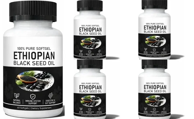 Ethiopian Black Seed Oil Organic Cold-Pressed Immune Support Supplement 60 Softgels for Joint Health & Antioxidant Protection