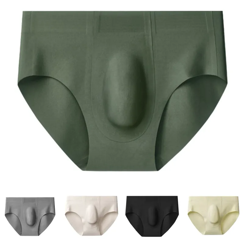 Men Thin Seamless Ice Silk Briefs Underwear 3D Bulge Pouch Breathable Underpants Breathable Quick Dry Male Panties Solid Color — image 5