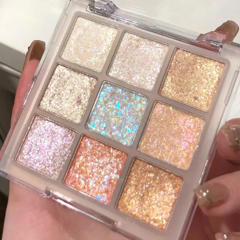 Παλέτα σκιών ματιών Glitter 9 χρωμάτων Earth Color Pearlescent Eye Shadow Shimmer Highlights Sparkling Sequin Champagne Eyes Makeup