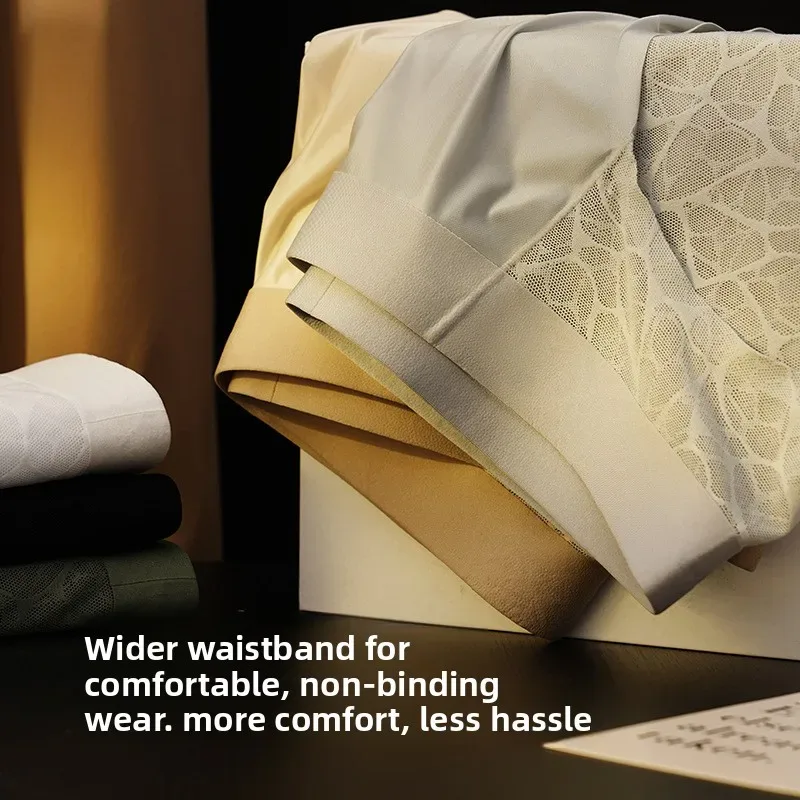 Sem costura jacquard homens triângulo roupa interior de seda gelo fina respirável calcinha de secagem rápida cuecas masculinas sexy u bulge bolsa