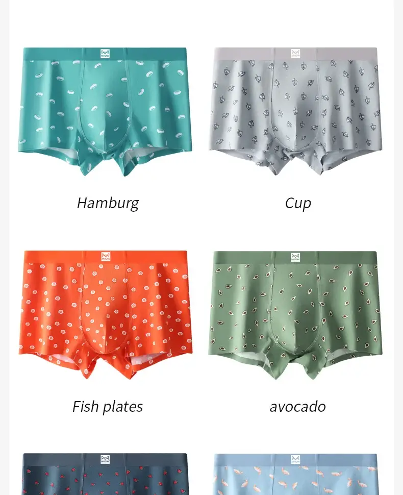 MiiOW Autumn Winter Cotton Men's Underwear Set Antibacterial Crotch Mens Underpants Funny Printed Breathable Man Boxers Briefs