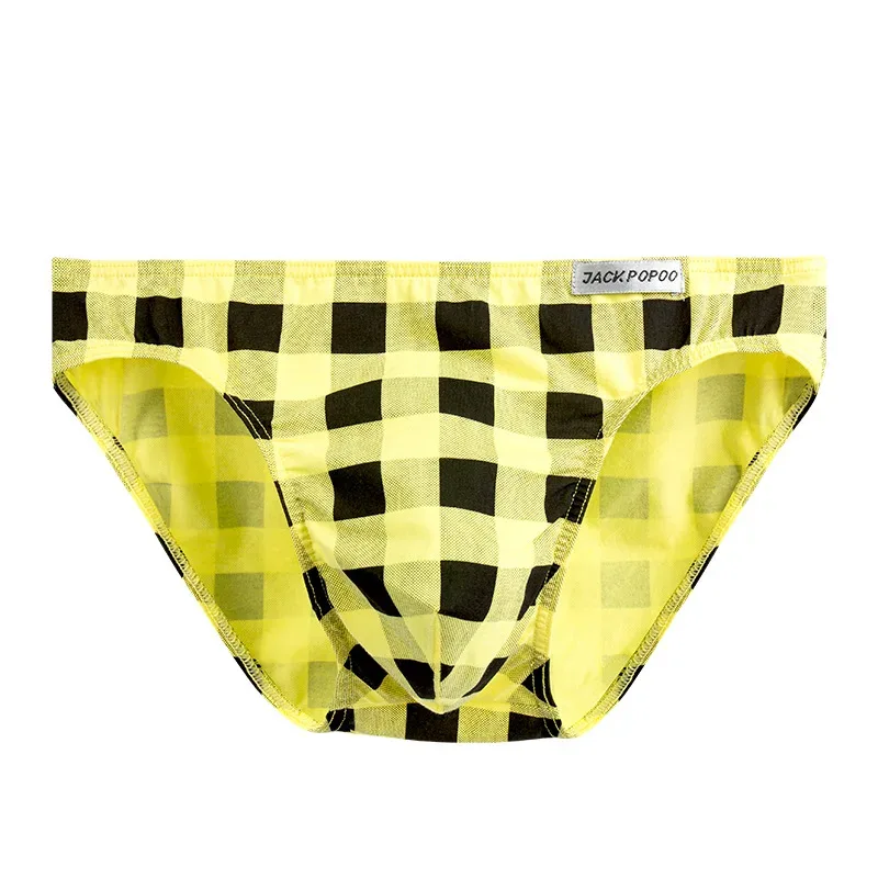 Mode Rutigt Underkläder Bomull Mjuk Elastisk Herrtrosa Andas Bekväma Ungdomkalsonger Herr Sexiga U Bulge Pouch Trosor