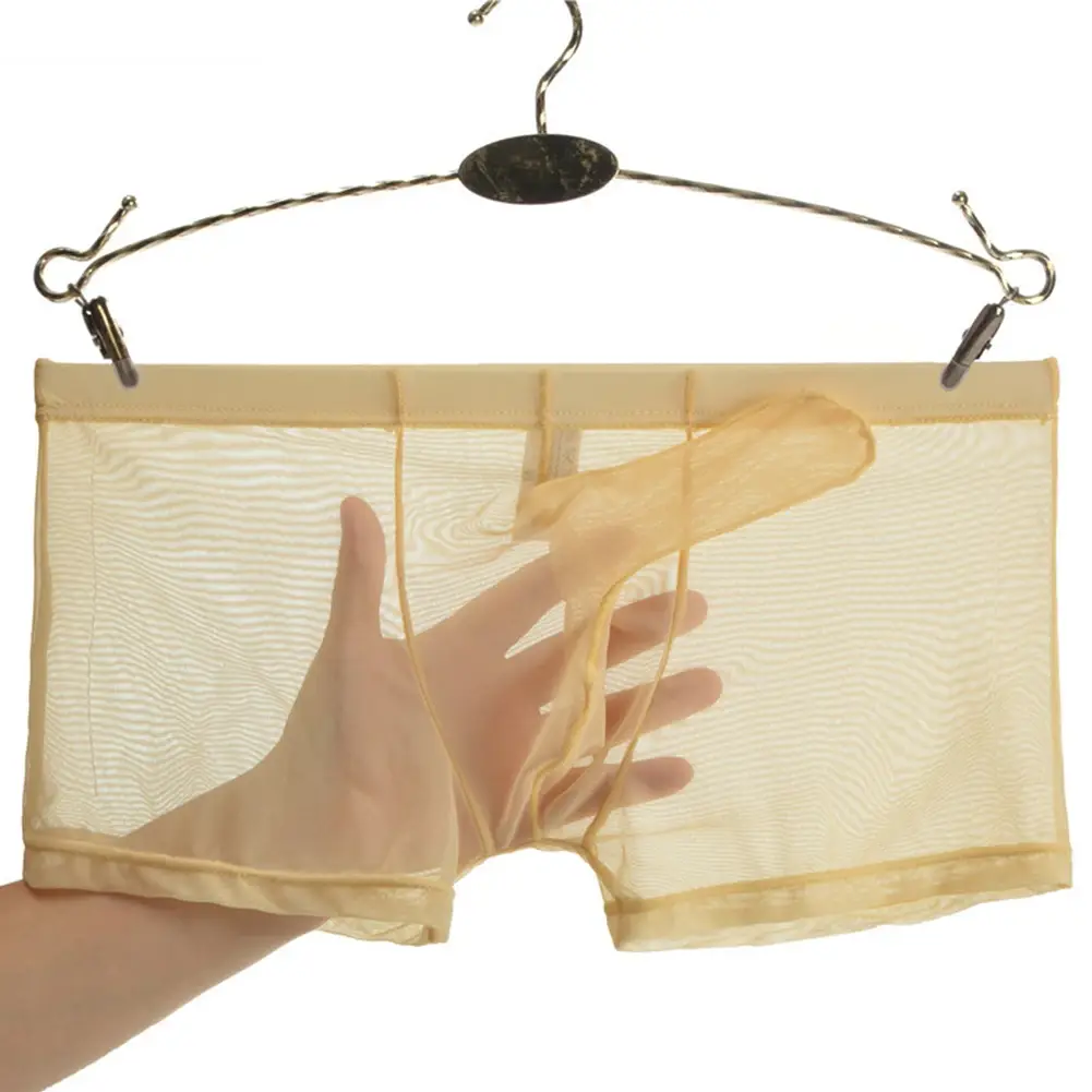 Sexy men malha transparente leve roupa interior ver através respirável boxer briefs calcinha separação bala masculino boxer calcinha