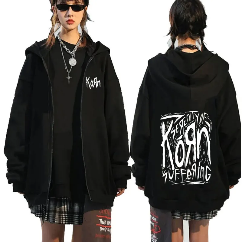Korn rock band carta logotipo zíper hoodie masculino metal gótico vintage oversized zip up hoodies streetwear punk camisolas jaquetas — image 23