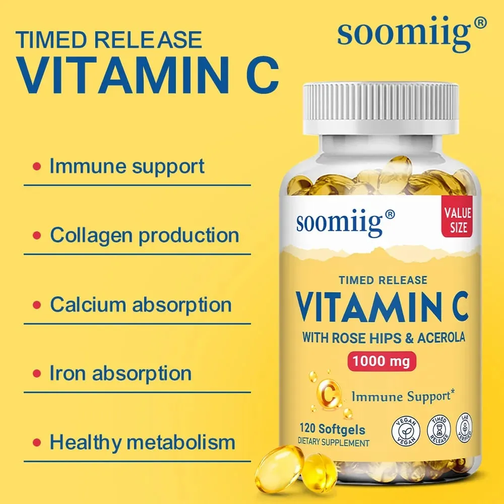Βιταμίνη C με τριανταφυλλιά & Acerola | 1000 mg | Υποστήριξη δέρματος μαλλιών και νυχιών για υγιή ανοσοποιητική λειτουργία δύο σταδίων με χρονική απελευθέρωση | Μη ΓΤΟ — image 5