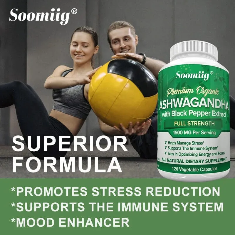 Ashwagandha Root Extract Capsules 1600mg with Black Pepper Stress Relief Brain Clarity Focus Energy & Sleep Health Support