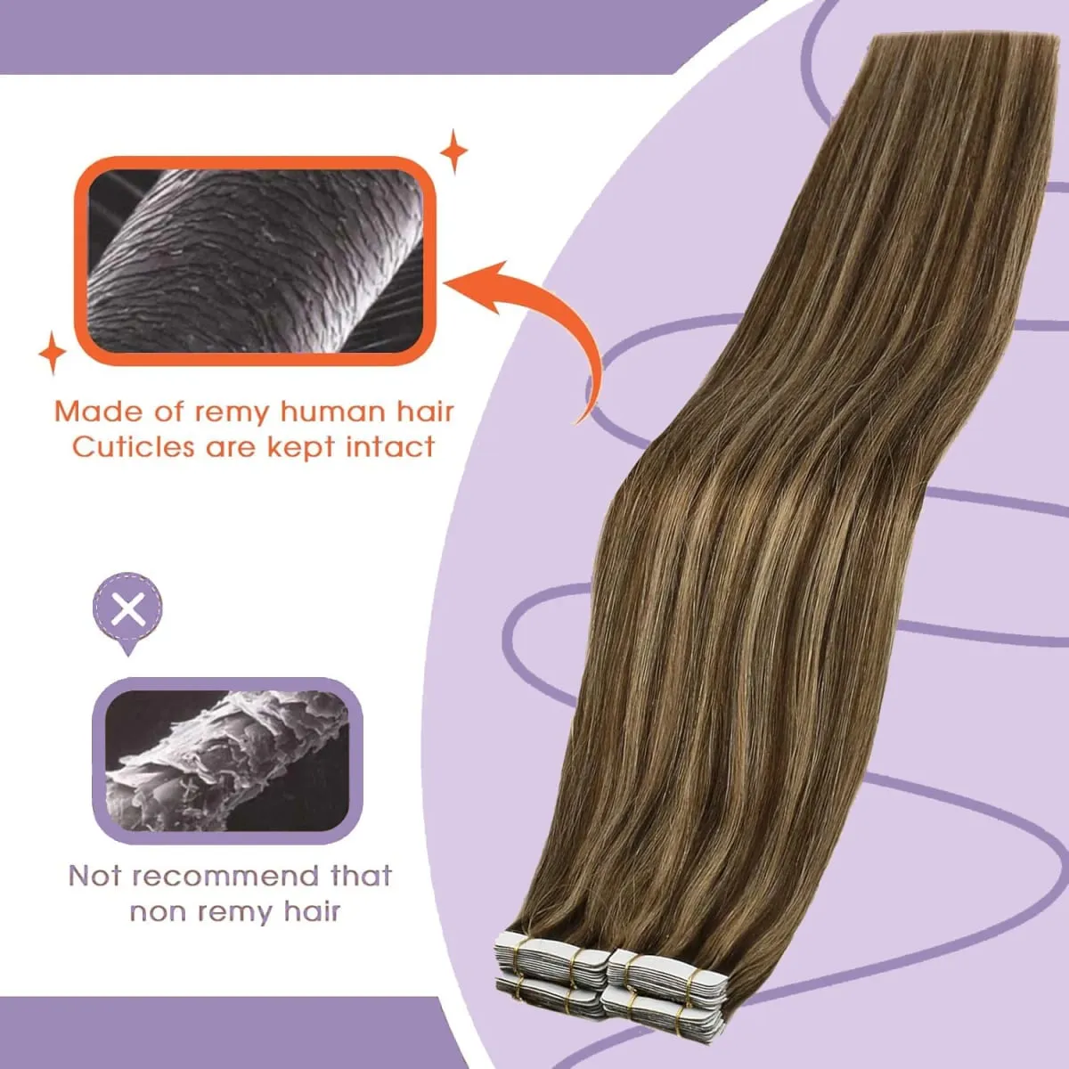 Straight Tape In Hair Extensions Real Human Hair Seamless Tape In Human Hair Extensions 50Gram 20Pcs Invisible Brown Tape Ins — image 3