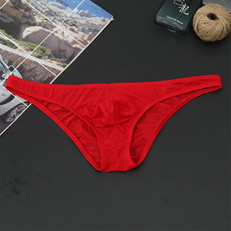 Mens Sexy Low-Waist Briefs Shorts See Through Pouch Underwear Ice Silk Underpant Bikinis Ultra Thin Panties Solid Comf Lingerie