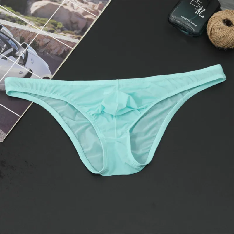 Mens Sexy Low-Waist Briefs Shorts See Through Pouch Underwear Ice Silk Underpant Bikinis Ultra Thin Panties Solid Comf Lingerie — image 14