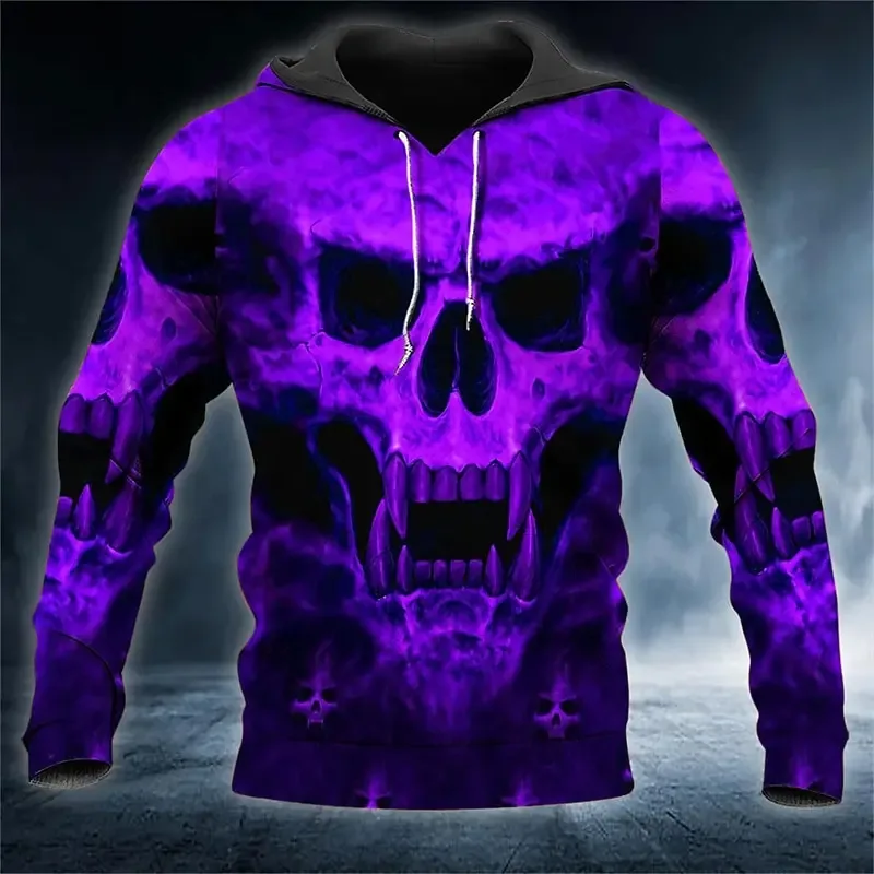 Skull 3D Printed Hoodie för herr, Halloween Horror Graphic Hooded Sweatshirt, Gothic Casual Streetwear Pullover Toppar Herrkläder