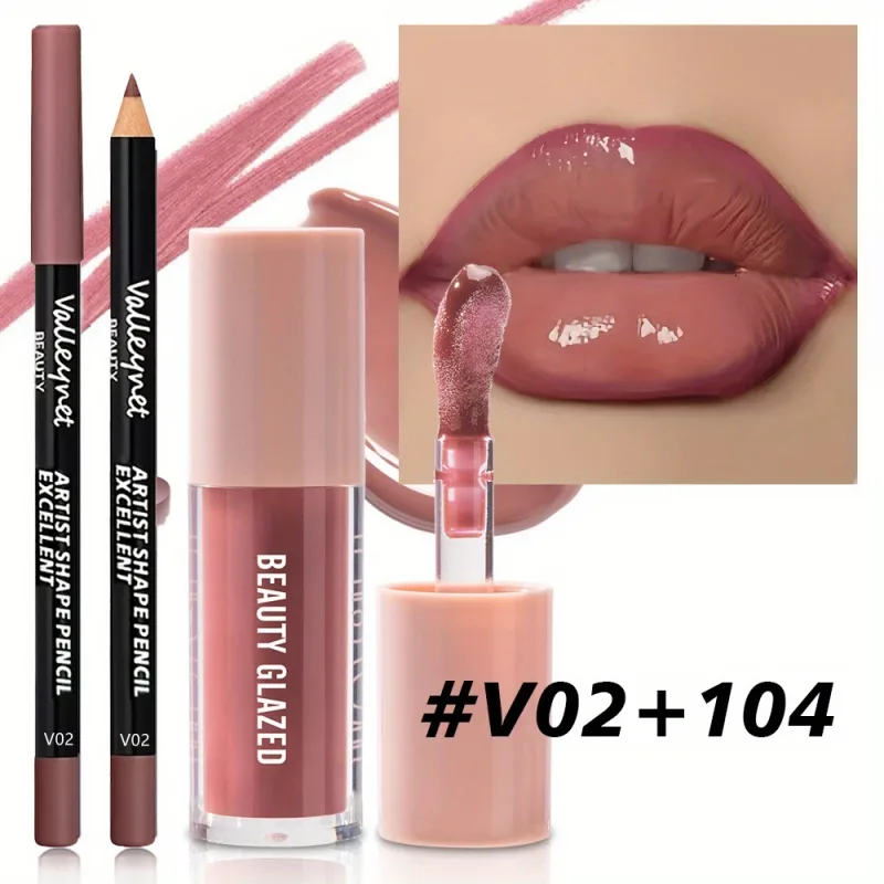 Ensemble de maquillage pour les lèvres, Texture velours, 2 pièces/ensemble, crayon à lèvres, vernis à lèvres, imperméable, effet mat longue durée, rouge brun, créer de l'humidité — image 5