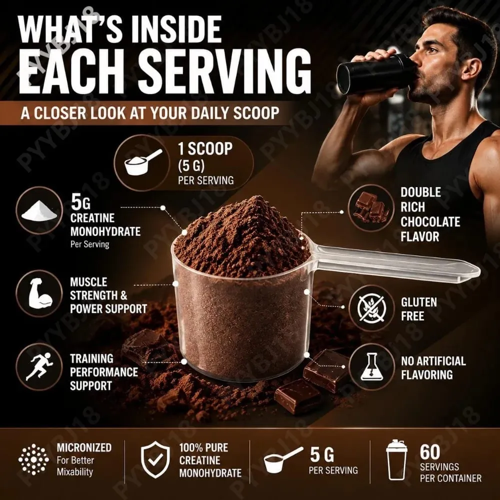 Micronized Creatine Monohydrate Powder 5g Supports Muscle Strength Workout Recovery & Training Performance Chocolate Flavor 300g