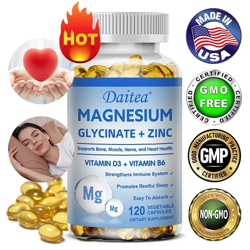 Daitea Magnesium Glycinate & Zinc Dietary Supplement - Bone Nerve Immune Support - Suitable for Men and Women