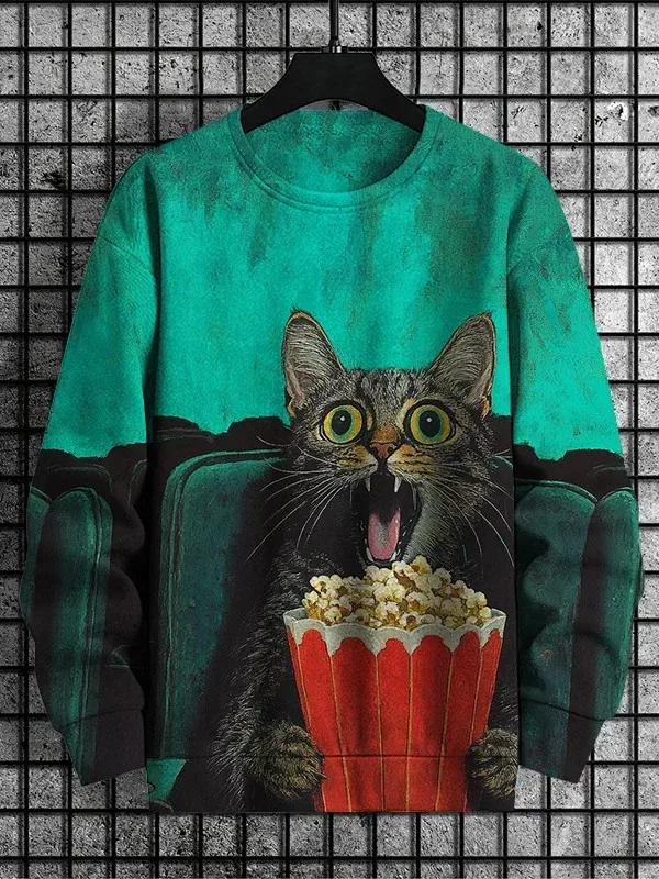 Mga Men's Animal Cat Sweatshirt Long Sleeved Sweatshirt O-Neck Fashion Cool Daily 3D Printed Japanese Art Prints Mga Casual Sweatshirt — image 16