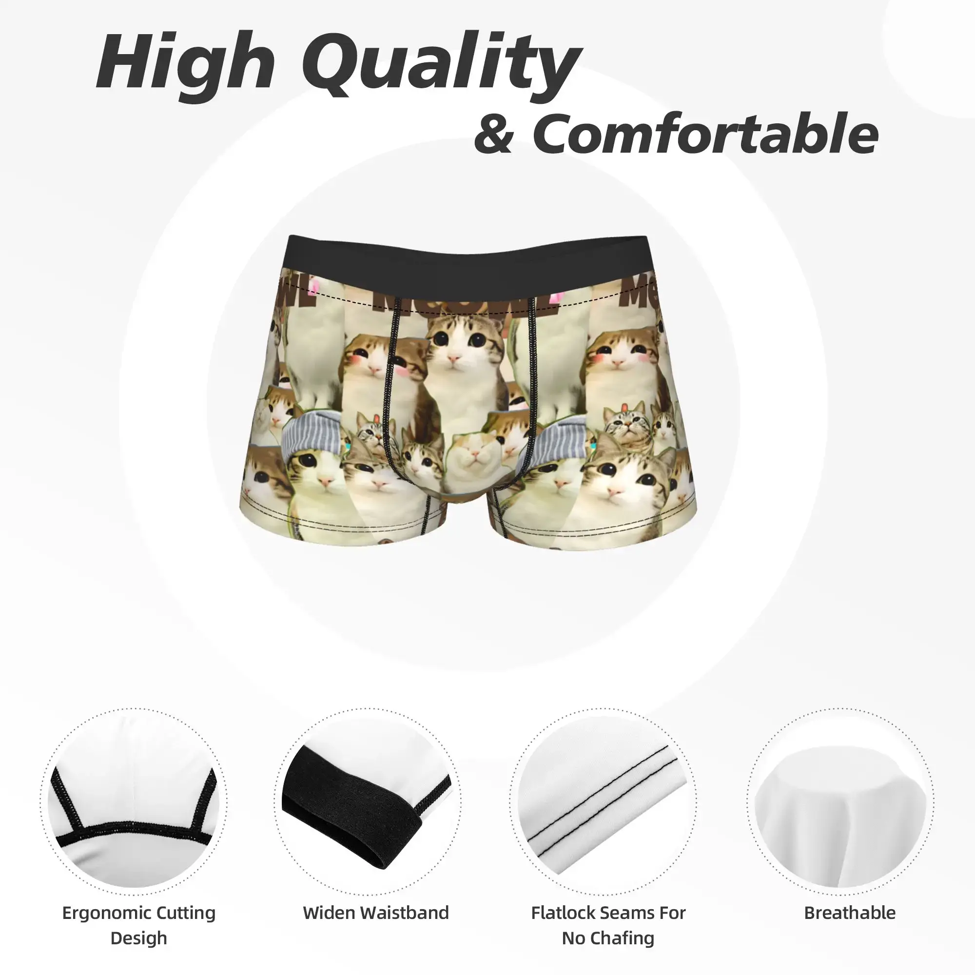 Meowl Cat Owl Cute Pet Stickers Underwear Comfortable Panties Customs Boxer Brief For Males 3D Pouch Oversize Trunk — image 5