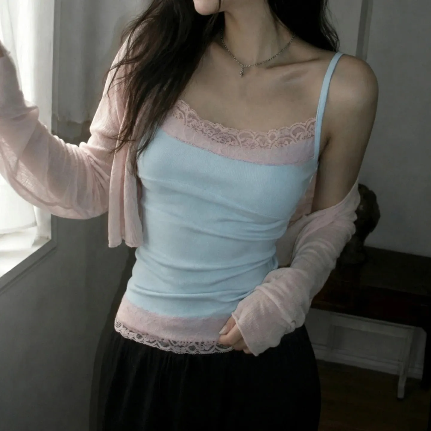 Szexi csipke díszítés Patchwork Camisole Y2K ujjatlan spagetti pántok Cami felsők nyári vakációs ruhák női tank coquette — image 4