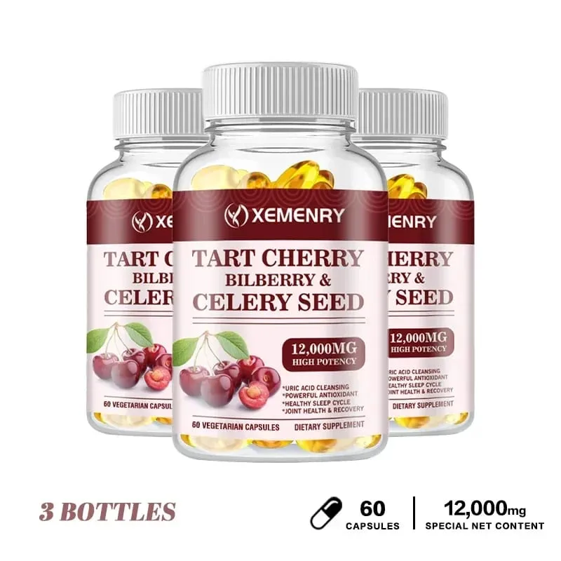 Organic Tart Cherry & Celery Seed Capsules - Uric Acid Cleanse Support Sleep & Joint Health Muscle Repair Supplement