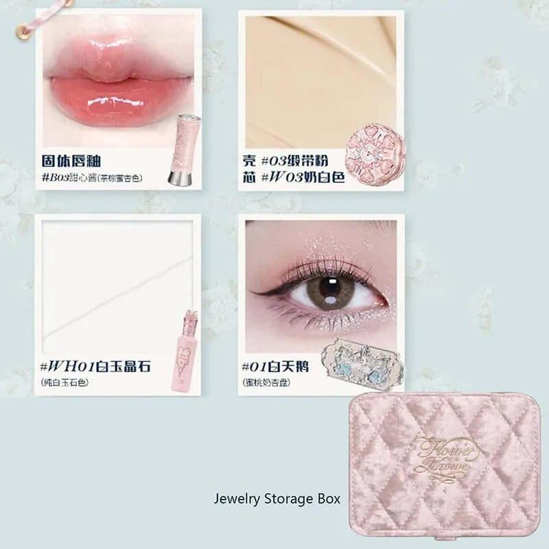 Flower Knows Makeup Professional Completa Eye Shadow Air Cushion CC Cream Blush Lipstick & Mascara Jewelry Box Σετ δώρου — image 11